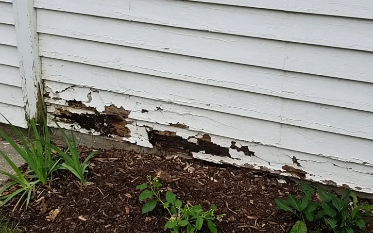 How to Fix Rotten Wood on the House: Exterior Siding Repair Rotted painted clapboard siding near the ground with peeling paint